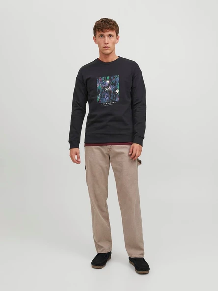 JACK JONES Yazı Baskılı Bisiklet Yaka Erkek Sweatshirt 12242366 - Resim 4