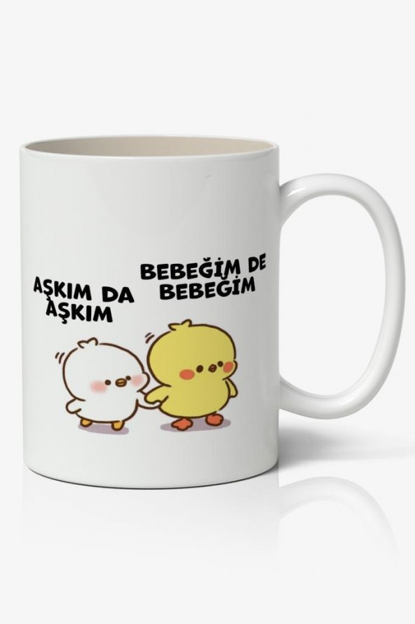 Aşkım da Aşkım, Bebeğim de Bebeğim Sevimli Civcivler Tasarımlı Kupa Bardak Baskılı Kahve Kupa Bardak