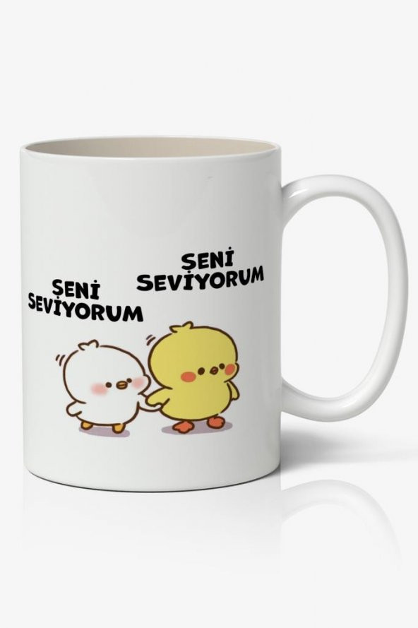Seni Seviyorum Sevimli Civcivler Tasarımlı Kupa Bardak Baskılı Kahve Kupa Bardak
