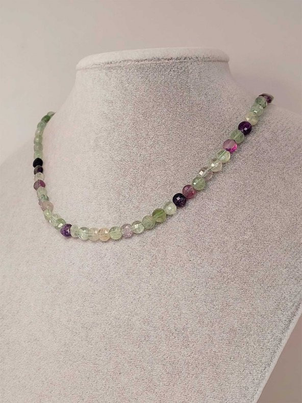 Florit Taşı YASSI Faset Kesim Kolye 6x4mm (Sabit Klipsli) - Resim 2