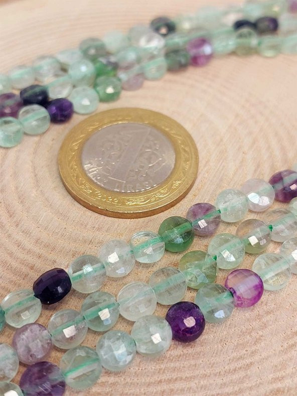 Florit Taşı YASSI Faset Kesim Kolye 6x4mm (Sabit Klipsli) - Resim 3