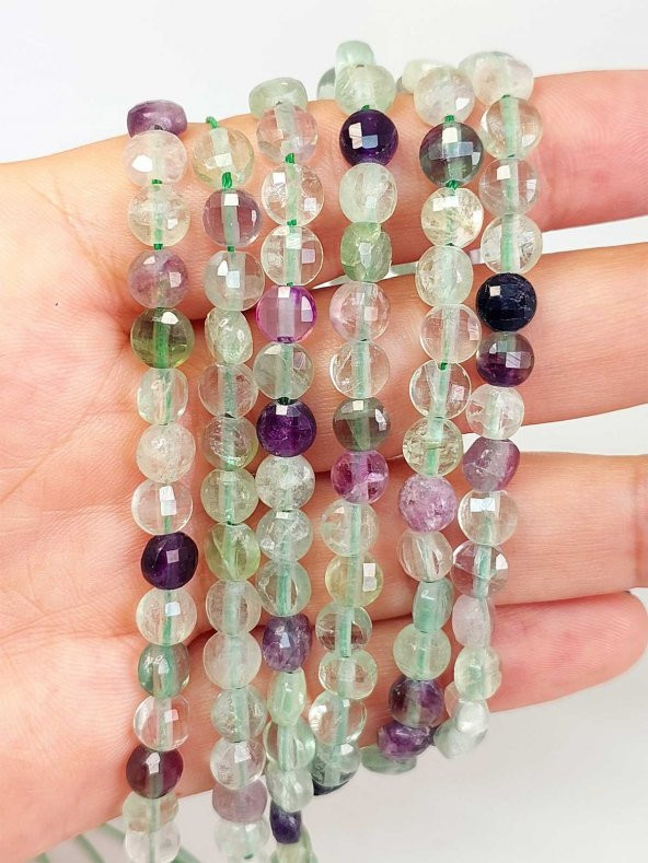 Florit Taşı YASSI Faset Kesim Kolye 6x4mm (Sabit Klipsli) - Resim 4