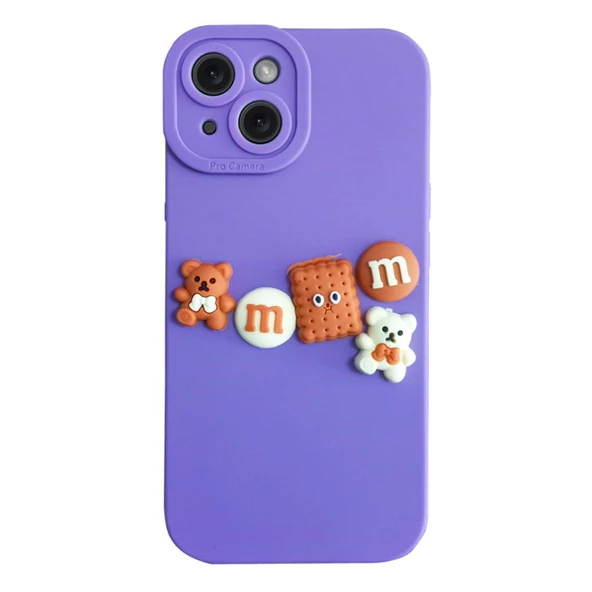 iPhone 14 Kılıf 3D M Bear Kamera Korumalı Silikon Kapak - 5