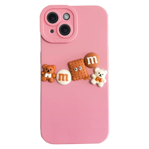 iPhone 14 Kılıf 3D M Bear Kamera Korumalı Silikon Kapak - 2