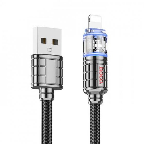 Polham HC Series Led Işıklı 1MT 2.4A USB to iPhone Lightning Süper Hızlı Data ve Şarj Kablosu, Akım ve Isı Korumalı Halat Kopmaz Lightning  Kablo