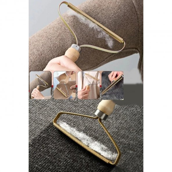 Ramdet Ahşap Saplı Metal Pamuk Temizleme Aparatı Kazak Elbise Halı Çift Taraflı Tüy Tiftik Toparlayıcı