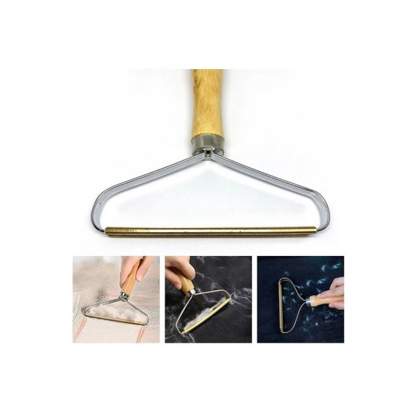 Ramdet Ahşap Saplı Metal Pamuk Temizleme Aparatı Kazak Elbise Halı Çift Taraflı Tüy Tiftik Toparlayıcı - 2