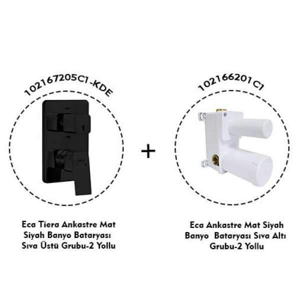 Eca Tiera Ankastre Mat Siyah Banyo Bataryası 2 Parça Set / 2 Yollu (102167205C1-KDE+102166201C1) - 2