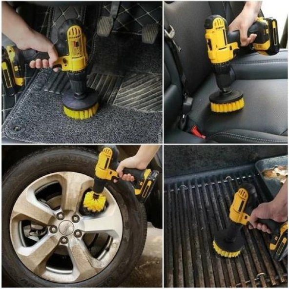 Ramdet 3 Parça Matkap Ucuna Takılabilen Fırça Banyo Küvet Duşakabin Oto Lastik Koltuk Yıkama Temizleme Fırçası - 4