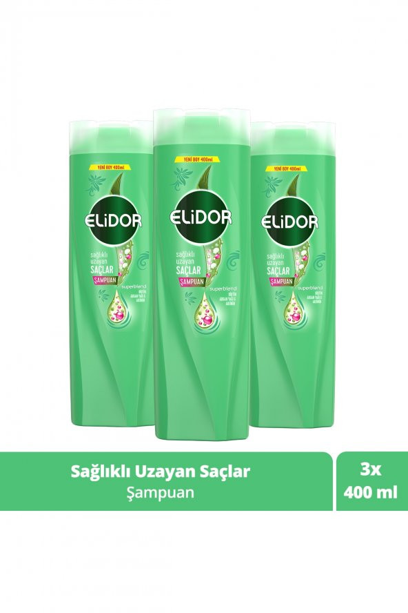 Elidor Superblend Saç Bakım Şampuanı Sağlıklı Uzayan Saçlar Biotin Argan Yağı Arjinin 400 ml X3 - 1