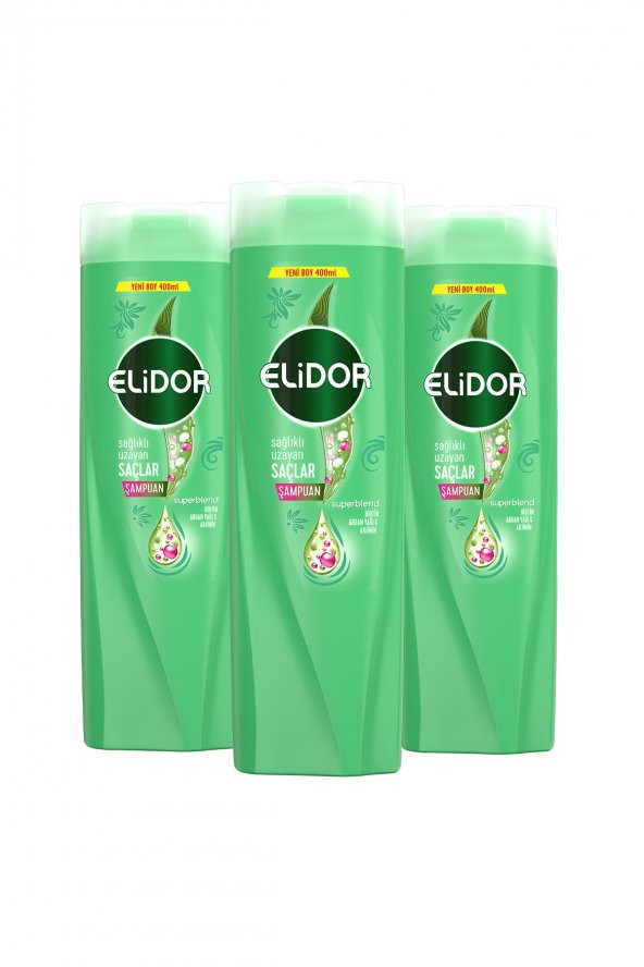 Elidor Superblend Saç Bakım Şampuanı Sağlıklı Uzayan Saçlar Biotin Argan Yağı Arjinin 400 ml X3 - 2