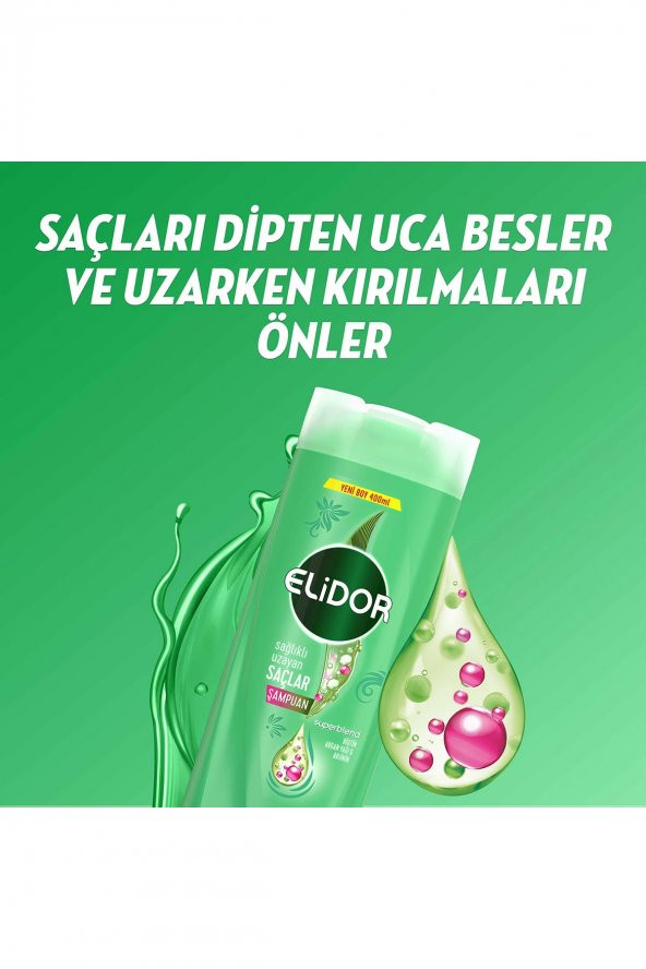 Elidor Superblend Saç Bakım Şampuanı Sağlıklı Uzayan Saçlar Biotin Argan Yağı Arjinin 400 ml X3 - 3