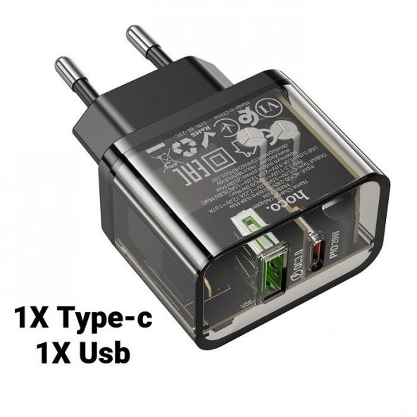 Polham HC Series PD 20W 1x QC3.0 USB, 1xType-C Girişli Süper Hızlı Şarj Adaptörü Başlığı, Isınmaz, Akım Korumalı, Akıllı Şarj Adaptörü - 3