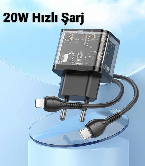 Polham 20W 1x USB,1x Type-C Şarj Başlığı, 1MT iPhone Lightning Kablolu Süper Hızlı Şarj Adaptör Seti - 2