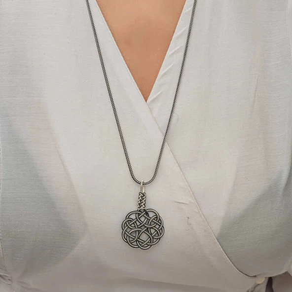 Gümüş Kazaziye Örgü Kadın Kolye  SL5234 - Resim 7