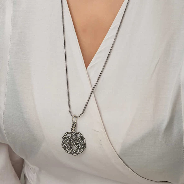 Gümüş Kazaziye Örgü Kadın Kolye  SL5234 - Resim 8