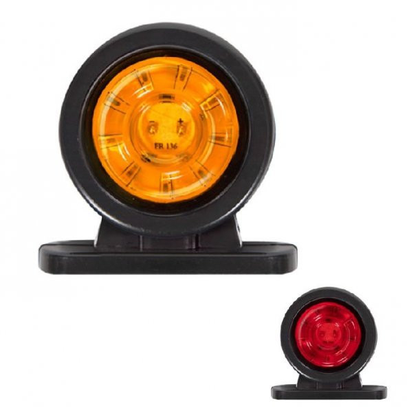 Mini Düz Lamba Lensli Cam 18 LedLi 70Mm 12V-24V Sarı - Kırmızı - FR0136-YR