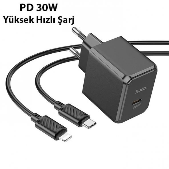 Polham HC Seri 30W 1x Type-C Şarj Başlığı ve 1MT iPhone Lightning Kablolu Süper Hızlı Şarj Adaptör Seti, Isı ve Akım Korumalı Akıllı Şarj Başlığı - 2