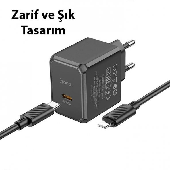 Polham HC Seri 30W 1x Type-C Şarj Başlığı ve 1MT iPhone Lightning Kablolu Süper Hızlı Şarj Adaptör Seti, Isı ve Akım Korumalı Akıllı Şarj Başlığı - 5