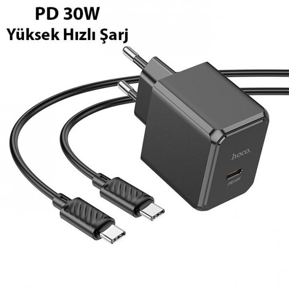 Polham HC Seri 30W 1x Type-C Şarj Başlığı ve 1MT TYPE C Kablolu Süper Hızlı Şarj Adaptör Seti, Isı ve Akım Korumalı Akıllı Şarj Başlığı - 2