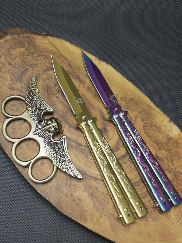 2 Adet 21 cm Gold ve Gökkuşağı Kelebek Çelik Üründür