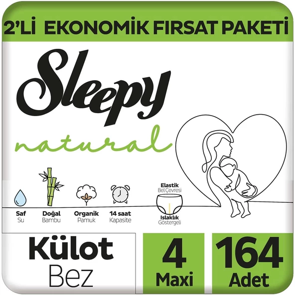 Sleepy Natural 2'li Ekonomik Fırsat Paketi Külot Bez 4 Numara Maxi 164 Adet