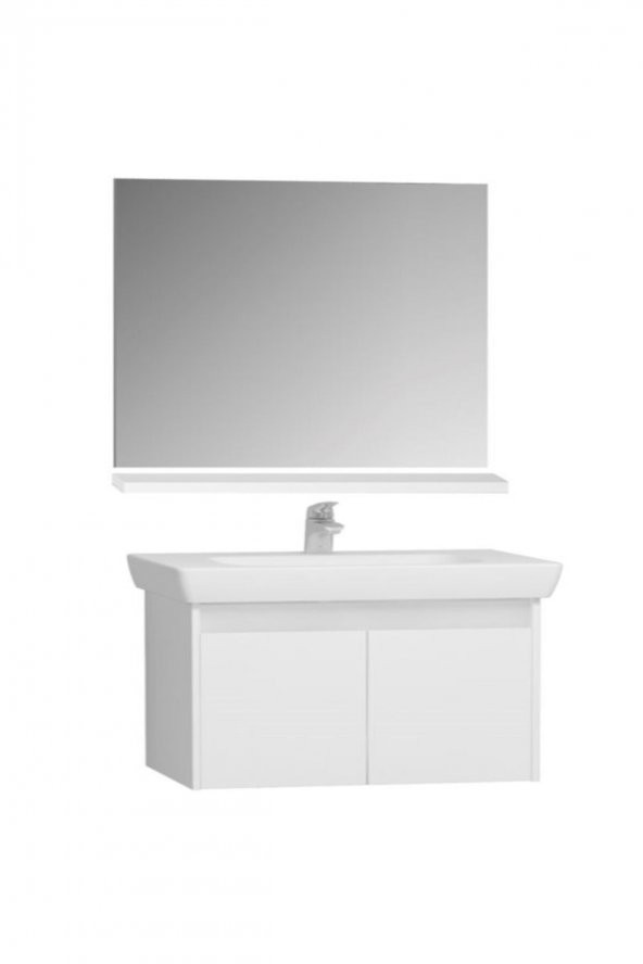 VitrA   Beyaz Step Banyo Dolabı  Kapaklı Lavabo Dolabı Ayna Raf Parlak 85 cm