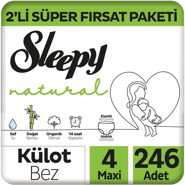 Sleepy Natural 2'li Süper Fırsat Paketi Külot Bez 4 Numara Maxi 246 Adet