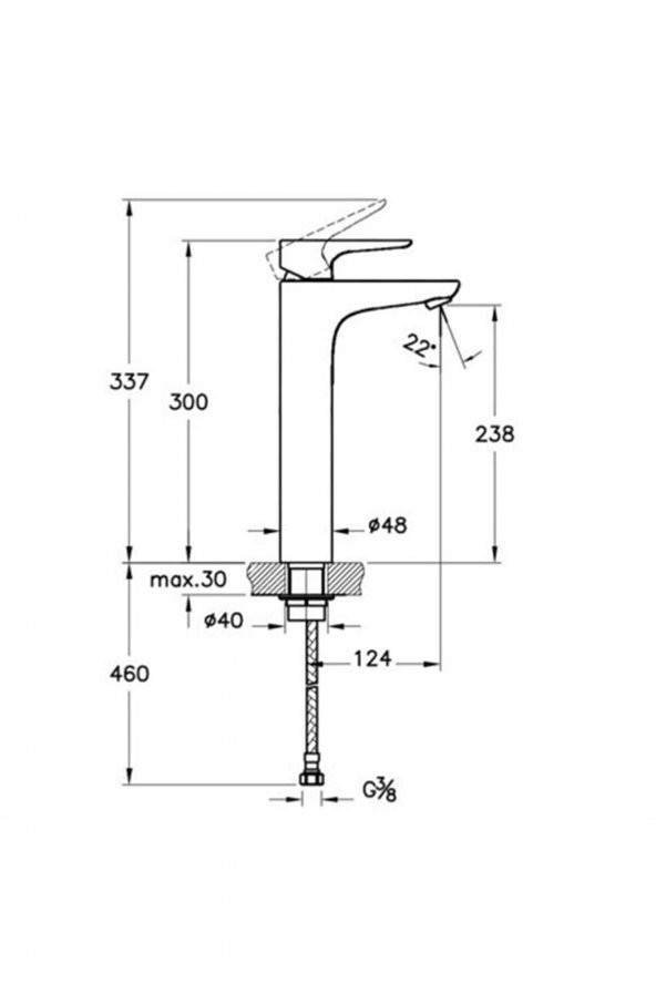 Artema   X-line A42322 Yüksek Lavabo Bataryası, Krom - Resim 2