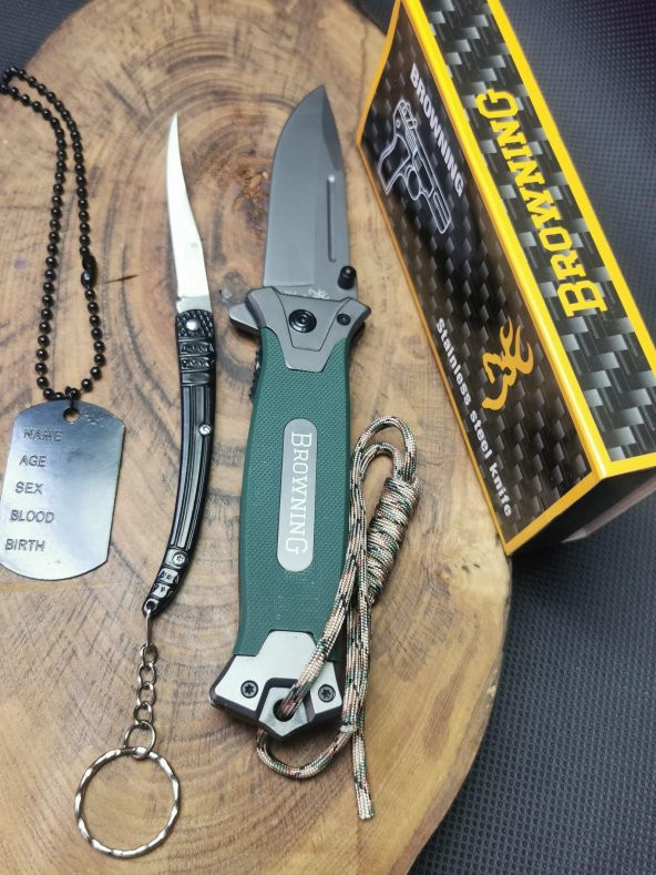 İsme Özel Yeşil İpli Browning Pro Çakı,Kılçık Çakı ve Kolye