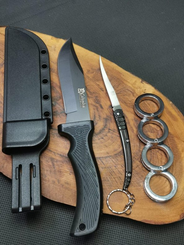 Kamp Outdoor 21 cm Avcı Bıçağı Kılçık Çakı ve Yüzük Musta Seti