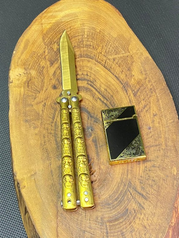21 cm Gold Kelebek ve Dupont Tarzı Çakmak Seti