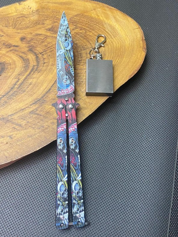 21 cm Desenli Kelebek + Zippo Kibrit Çakmak Seti