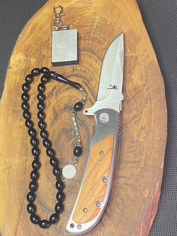 Browning 21 cm Avcı Çakı + Tesbih + Saat Çakmak Seti