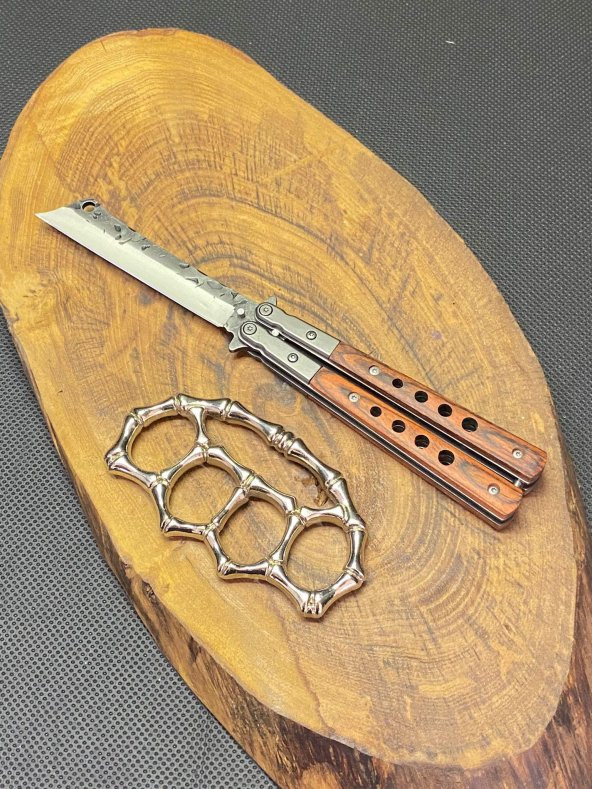 21 cm Ahşap Ustura Kelebek + Kemik Musta Seti