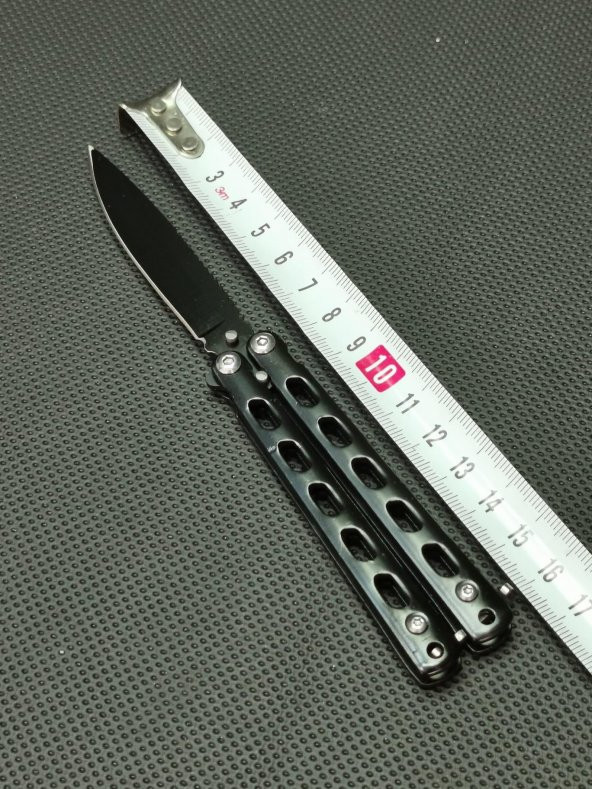 17 cm Siyah Kelebek Sallama Musta ve Kibrit Kamp Çakısı