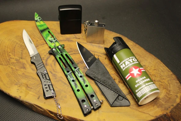 21 cm Yeşil Desenli Kelebekli 6 Parça Çakı Set