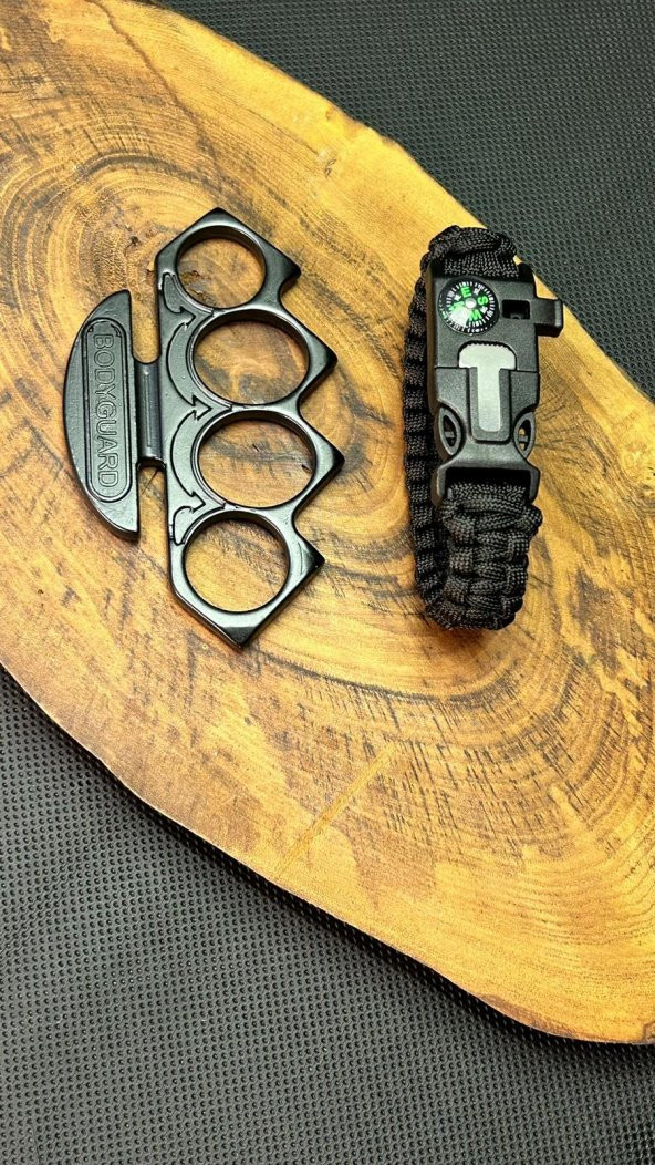 PUSULALI BİLEKLİK VE 0.8 MM KALINLIĞINDA SİYAH  BODYGUARD MUSTA SETİ