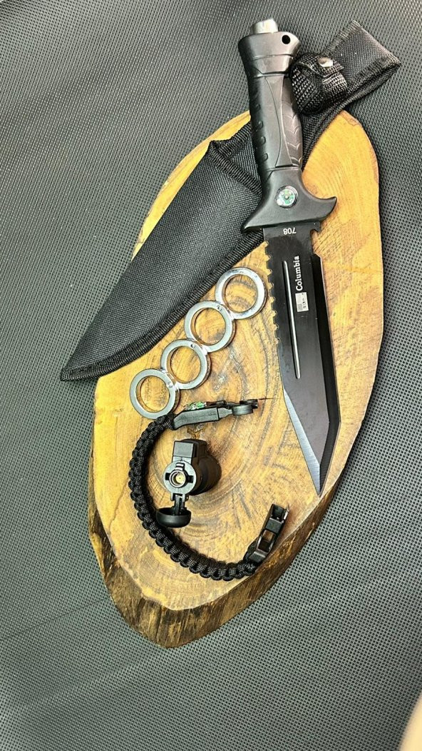 Kişiye Özel 30 cm Avcı Bıçağı ve Pusulalı Bileklik Seti