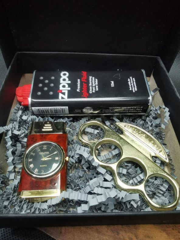 İsme Özel Saatli 1 Torch Gazlı Çakmak ve Zippo Benzin ve Musta Panch