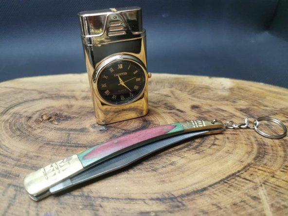 İsme Özel Saatli 1 Torch Özel Çakmak ve 18 cm Kılçık Çakı