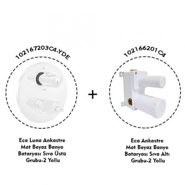 Eca Myra Ankastre Mat Beyaz Banyo Bataryası 2 Parça Set / 2 Yollu (102167203C4-YDE+102166201C4) - Resim 2