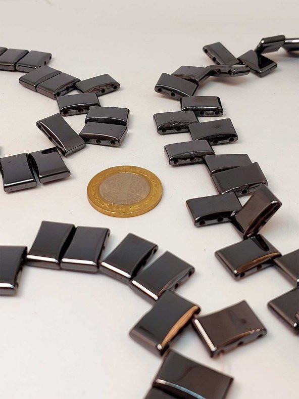 Hematit Taşı Üç Delikli Dizi 17*10mm - Resim 3