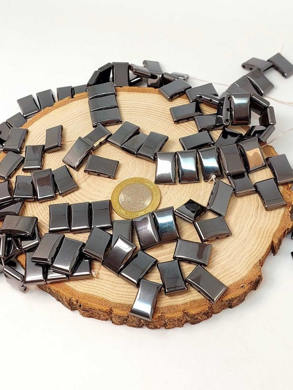 Hematit Taşı Üç Delikli YARIM Dizi 17*10mm (18cm Uzunluğundadır) - Resim 3