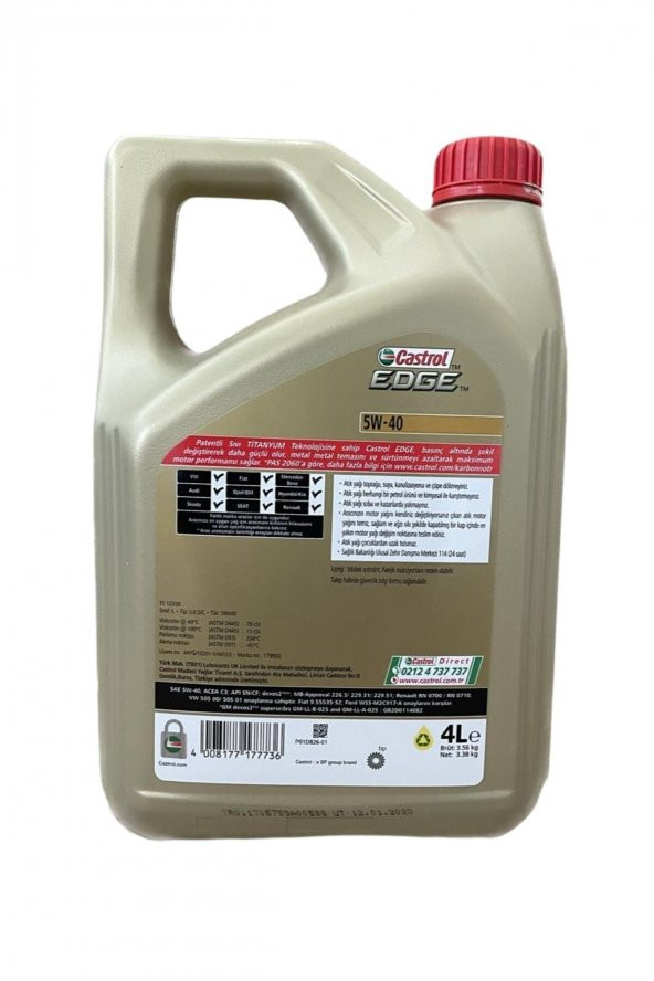 Edge 5w-40 gm Dexos 2 4 Litre 2023 Tarihli