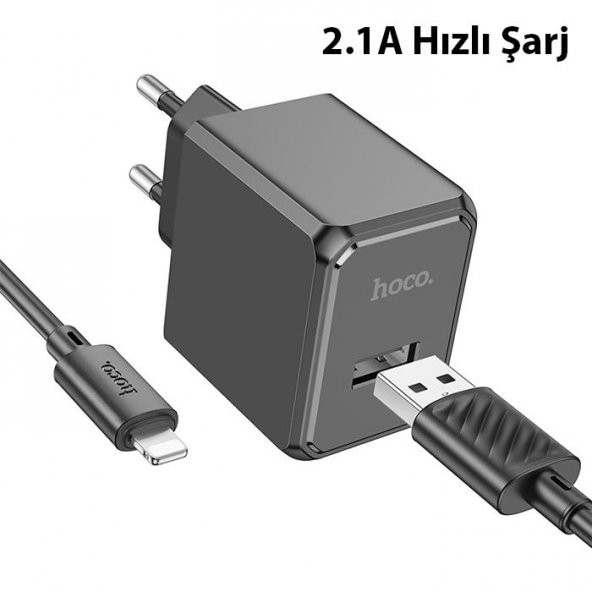 Polham HC Seri 2.1A 1x USB Şarj Başlığı ve 1MT iPhone Lightning Kablolu Hızlı Şarj Adaptör Seti, Isı ve Akım Korumalı Akıllı Şarj Başlığı - 2