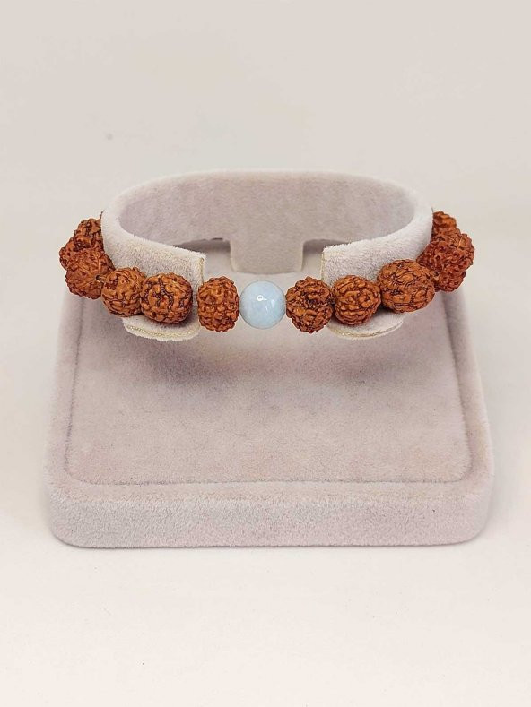Akuamarin Taşlı Rudraksha Tohum Bileklik 8mm ürün görseli