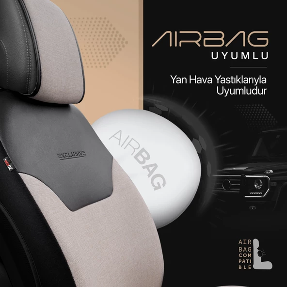 Otom Exclusive Koruyucu Oto Koltuk Minderi Premium Keten Bej - 3