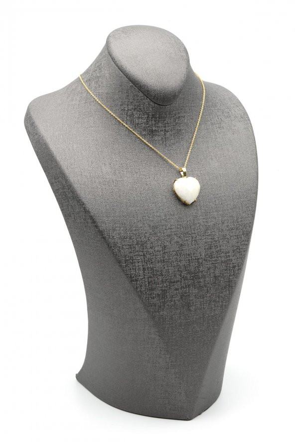 Ay Taşı Doğal Taş Gold Renkli Kalp Model Kolye - Resim 2