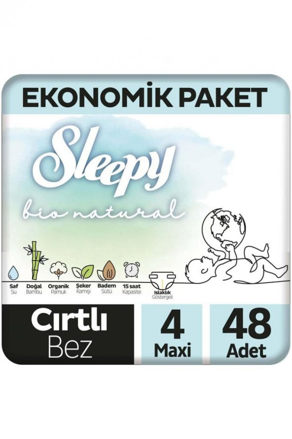 Sleepy Bio Natural Ekonomik Paket Bebek Bezi 4 Numara Maxi 48 Adet 8682241206186